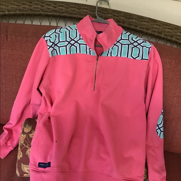 Top Simply Southern Women’s large pink & aqua sweatshirt zip front EUC - Picture 10 of 12
